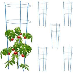 Relaxdays - Set da 6 Sostegni per Pomodori Circolari, Alti 76 cm, per Piante Rampicanti, Rose, 3 Anelli Regolabili, Blu