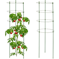 Relaxdays Set da 2 Sostegni Circolari per Pomodori, Piante Rampicanti, Rose, a 3 Gambe, in Metallo, HxD: 91x28 cm, Verde