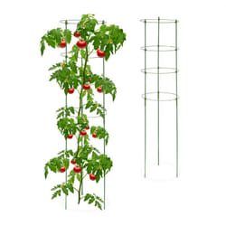 Relaxdays - Set da 2 Sostegni Circolari per Pomodori, Piante Rampicanti, Rose, a 3 Gambe, in Metallo, hd: 120x28 cm, Verde