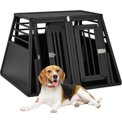 Gabbia per Cani da Automobile, Gabbietta Doppia con Divisorio, Trasportino Bagagliaio, hlp: 64x90x82 cm, Nera - Relaxdays