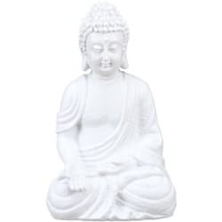 Relaxdays - Statua del Buddha Seduto, Figura da Giardino Alta 30 cm, Resistente alle Intemperie, Poliresina, Bianco
