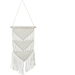 Relaxdays - Arazzo Macramè da Parete, Fatto a Mano, Stile Boho, Decorazione da Muro, HxL 70x25,5 cm, Cotone e Legno, Crema