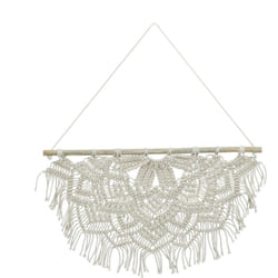 Relaxdays - Arazzo Macramè da Parete, Fatto a Mano, Stile Boho, Decorazione, HxL: 65 x 60,5 cm, in Cotone e Legno, Crema