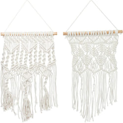 Relaxdays - Set da 2 Arazzi Macramè da Parete, Fatti a Mano, Stile Boho, 2 Motivi e 2 Grandezze, Cotone e Legno, Crema