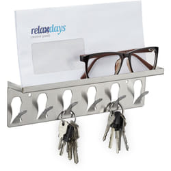 Relaxdays - Mensola Portachiavi, Bacheca Appendichiavi, 6 Ganci, Portalettere, Posta, Acciaio, hlp: 7x24,5x5 cm, Argentato