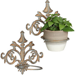 Relaxdays - 2x Portavasi da Parete in Ghisa, Barocco, da Appendere, per il Giardino, ø 13,5 cm, da Esterno, Oro-Grigio