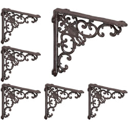 Relaxdays - 6x Staffe per Mensole, Supporti dal Design Barocco, Reggimensola Angolari per Scaffali, Vintage, Marrone