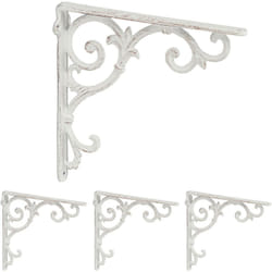 Relaxdays - 4x Staffe per Mensole, Supporti dal Design Barocco, Reggimensola Angolari per Scaffali, Stile Vintage, Bianco
