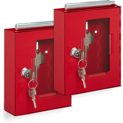 Relaxdays - Cassette con Chiavi di Emergenza, Set da 2, con Martelletto Rompivetro, Chiudibile, 15x12x4 cm, Metallo, Rosso