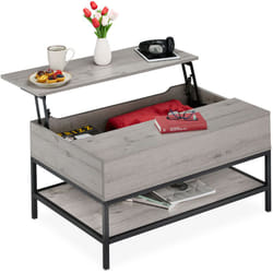 Tavolino da Divano con Ripiano Ampliabile, Tavolo Basso con Scomparto Interno, 45,5 x 90 x 60 cm, Grigio Nero - Relaxdays
