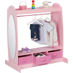 Relaxdays Appendiabiti per Bambini, con Asta Attaccappanni, 2 Ripiani, 3 Box, Specchio Ovale, HLP: 107x97,5x61 cm, Rosa