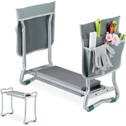 Relaxdays - Panca Inginocchiatoio da Giardino, Pieghevole, max.150 kg, 2 Tasche, Imbottitura, 50x59x31,5cm, Argento Grigio