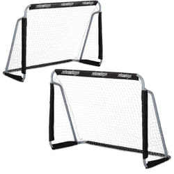 Relaxdays - Porte da Calcio, Giardino, Set da 2 per Calcetto, Adulti e Bambini, in Metallo, con Rete, 110x150x75 cm, Nero