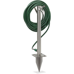 Relaxdays - Fontana Portatubo, per Tubi 45 m, HxLxP: 66x29x15 cm, Colonnina da Giardino, Avvolgitubo, Puntale, Argentato