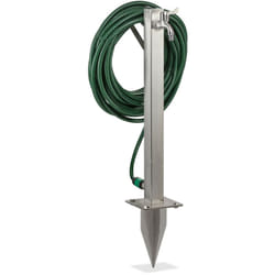 Relaxdays - Fontana Portatubo, per Tubi 45 m, HxLxP: 66x30x15 cm, Colonnina da Giardino, Avvolgitubo, Puntale, Argentato