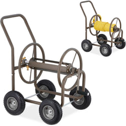 Relaxdays - Carrello Avvolgitubo da Giardino, per Tubi Lunghi Fino a 60 m, 4 Ruote, Raccoglitubo in Acciaio, Marrone