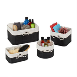 Relaxdays - Set da 4 Cestini Portaoggetti, Contenitori in Bambù per Armadio e Scaffali, per Bagno, 4 Grandezze, Nero Crema