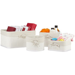 Relaxdays - Set da 4 Cestini Portaoggetti, Contenitori Salvaspazio in Bambù per Armadio e Scaffali, Box Multiuso, Bianco