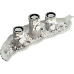 Relaxdays - Portacandele, con Vassoio e Vasetti, Centrotavola, l: 50,5 cm, 3 Candeline, Shabby Chic, Cuori, Beige Bianco