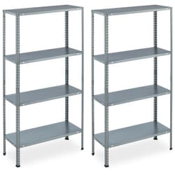 Relaxdays - 2x Scaffale in Metallo Zincato, Capacità di 160 kg, hlp: 145x75,5x30 cm, 4 Ripiani, Acciaio, Cantina, Argento