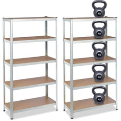 2x Scaffali in Metallo, 1325 kg Capacità di Carico, 180 x 90 x 45 cm Scaffalatura ad Alta Portata con 5 Ripiani, Zincato