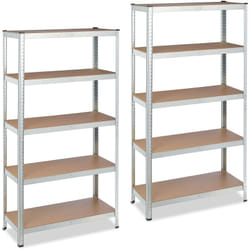 2x Scaffali in Metallo, 875 kg Capacità di Carico, 180 x 90 x 45 cm, Scaffalatura ad Alta Portata con 5 Ripiani, Argento