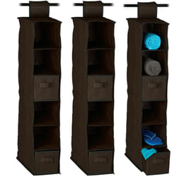 3x Organizer Armadio per Stoffa, 6 Scomparti, 2 Cassetti, Scaffale da Appendere 82 x 14,4 x 30 cm, Flessibile, Marrone