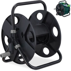 Relaxdays - Avvolgitubo dell'Acqua, Attacco 1/2', Bobina Riavvolgi Tubi da 30 m, Accessori per Irrigazione, Nero Grigio
