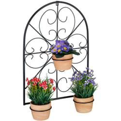 Relaxdays - Portavasi da Parete, per Appendere 3 Vasi ø 11,5 cm, in Giardino o Balcone, da Esterni, Vintage, Ferro, Nero