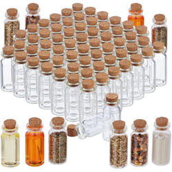 Relaxdays - Set 72 Bottigliette in Vetro per Bomboniere, Barattolini con Tappo in Sughero, Vasetti da 10 ml, Trasparente