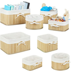 Relaxdays - Set da 8 cestini Portaoggetti in Bambù, Scatole per Armadi, Organizer Scaffali, HxLxP 17,5 x 32 x 23 cm, Naturale