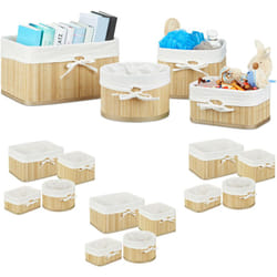 Relaxdays - Set da 16 cestini Portaoggetti in Bambù, Scatole per Armadi, Organizer Scaffali, HxLxP 17,5 x 32 x 23 cm, Naturale