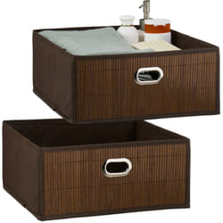Relaxdays - 2x Contenitore Portaoggetti in Bambù, Scatola da Bagno Quadrata, hlp 14 x 31 x 31 cm, Pieghevole, Marrone