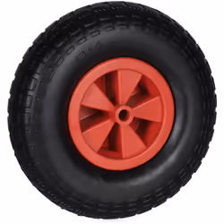 Relaxdays 4.00-6 Ruota Carriola, Gomma Piena Antipanne con Cerchione in Plastica, Ruotino, Fino a 100 kg, Nero Rosso