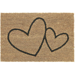 Relaxdays - Zerbino con Cuori, Fibra di Cocco, Tappeto Ingresso Interni ed Esterni, 40x60 cm, Antiscivolo, Naturale/Nero