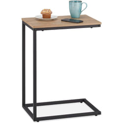 Relaxdays - Tavolino da Divano a Forma di c, 60x30x45 cm, Tavolo da Salotto e Camera da Letto, Acciaio e mdf, Nero Marrone