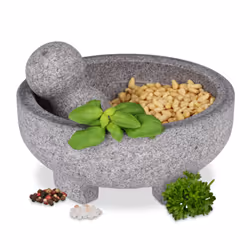Relaxdays 10042911, Grigio, Granito, Mortaio e pestello, 20 cm, 5,5 cm, 10 cm