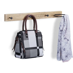Relaxdays - Attaccapanni da Parete con 3 Ganci e Anello Porta Foulard, Appendiabiti in mdf e Metallo, Marrone Chiaro Nero