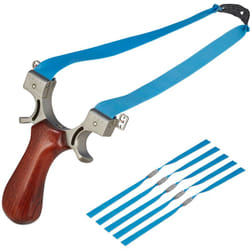 Relaxdays - Fionda Professionale, 5 Fasce di Ricambio in Gomma Frombola Sportiva in Acciaio e Legno, Maggiorenni, Colorato