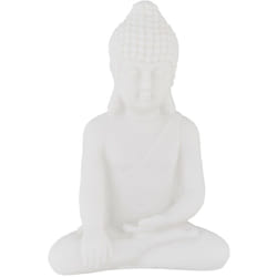 Relaxdays - Statua del Buddha Seduto, Figura H:17 cm, per Interni ed Esterni, Resistente alle Intemperie, in pvc, Bianco