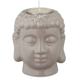 Relaxdays - Portacandele, Portalumi con Testa di Budda, Feng Shui, Ceramica, hlp 9,5x8x8 cm, Zona Giorno e Bagno, Grigio