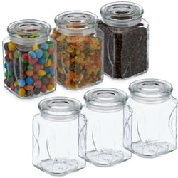 Relaxdays - Set da 6 Barattoli per Alimenti con Coperchio in Vetro, Recipienti da 750 ml, per Conserve Cucina, Trasparente