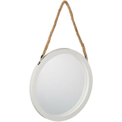 Relaxdays - Specchio da Parete con Cordino, Rotondo, da Appendere, Cornice in Plastica, Diametro 35 cm, Bianco Naturale