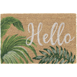 Relaxdays - Zerbino in Fibra di Cocco, 40x60 cm, Design 'Hello' con Foglie, Interni e Esterni, Antiscivolo, Naturale Verde