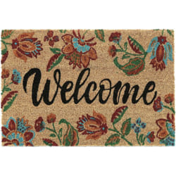 Relaxdays - Zerbino in Fibre di Cocco, Scritta Welcome, 60x40 cm, Fiori Colorati, Antiscivolo, Indoor&Outdoor, Multicolore