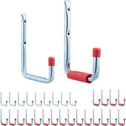 Relaxdays - Set da 30 Ganci Porta Utensili, Parete, Attrezzi da Giardino e Officina, Fino a 17,5 kg, Acciaio, Argento Rosso