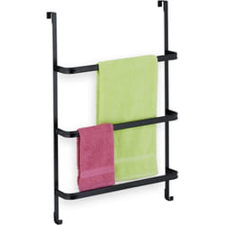 Portasciugamani da Porta, Senza Trapano, 3 Aste e 2 Ganci, hlp: 85 x 54,5 x 15 cm, Appendi Asciugamani, Nero - Relaxdays