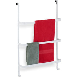 Portasciugamani da Porta, Senza Trapano, 3 Aste e 2 Ganci, hlp: 85 x 54,5 x 15 cm, Appendi Asciugamani, Bianco - Relaxdays