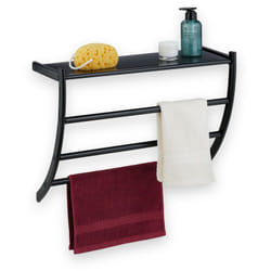 Portasciugamani da Parete, hlp 44 x 56,5 x 23 cm, Mensola da Bagno con 3 Aste per Asciugamani e Ripiano, Nero - Relaxdays