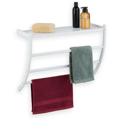 Portasciugamani da Parete, hlp 44x56,5x23 cm, Mensola da Bagno con 3 Aste per Asciugamani e Ripiano, Bianco - Relaxdays